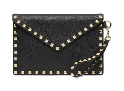 Valentino Women's Rockstud Pouch In Calfskin "Black/Garnet"