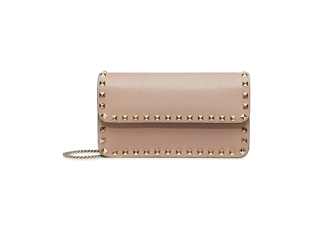 Valentino Women's Rockstud Chain Pouch In Calfskin "Nude/Neutrals/Garnet"