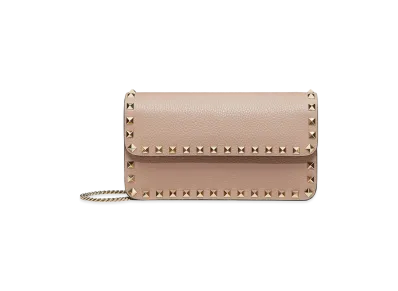 Valentino Women's Rockstud Chain Pouch In Calfskin "Nude/Neutrals/Garnet"
