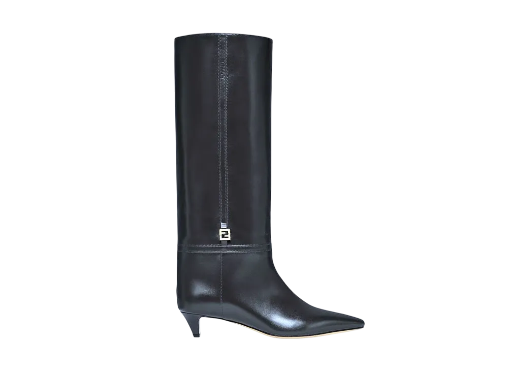 FENDI Women's FFold Leather Low-Heeled Boots "Black"