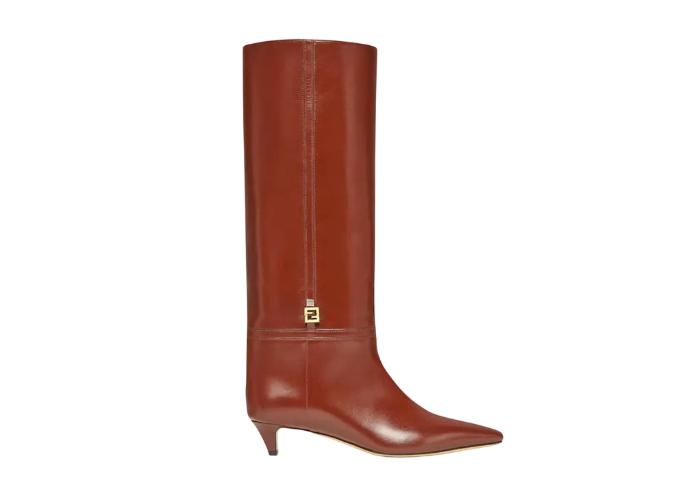 FENDI Women's FFold Leather Low-Heeled Boots "Brown"