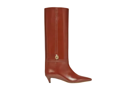 FENDI Women's FFold Leather Low-Heeled Boots "Brown"