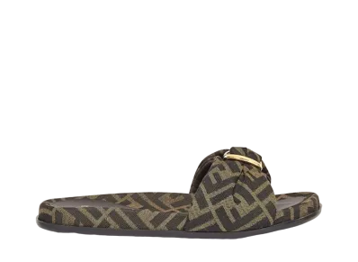 FENDI Women's Feel FF Jacquard Slides "Brown"