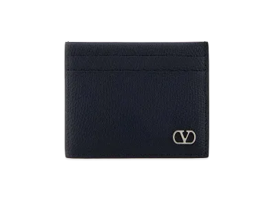 Valentino Leather Vlogo Signature Card Holder "Midnight Blue"