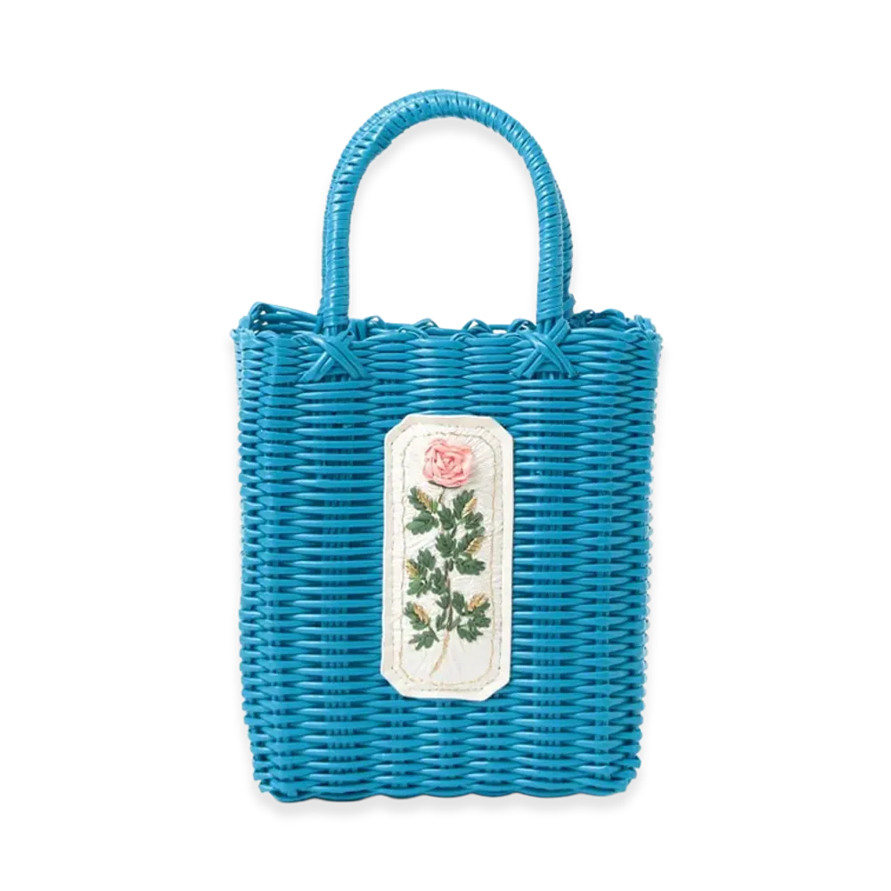 BEAMS COUTURE x RURU MARY'S Hand-Embroidered Petit Basket Bag "Blue"