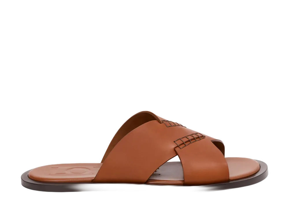 LOEWE Flex Criss-Cross Slide in Vegetable Tanned Calfskin "Tan"