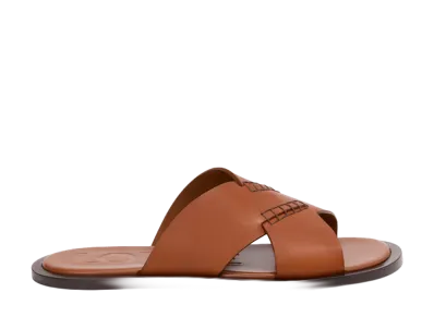 LOEWE Flex Criss-Cross Slide in Vegetable Tanned Calfskin "Tan"