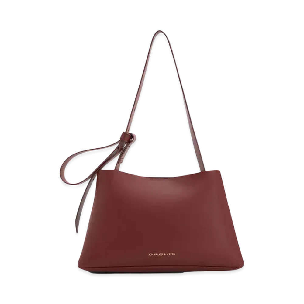 CHARLES & KEITH Odera Trapeze Bucket Bag "Burgundy"