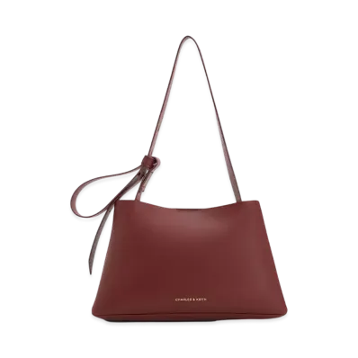 CHARLES & KEITH Odera Trapeze Bucket Bag "Burgundy"