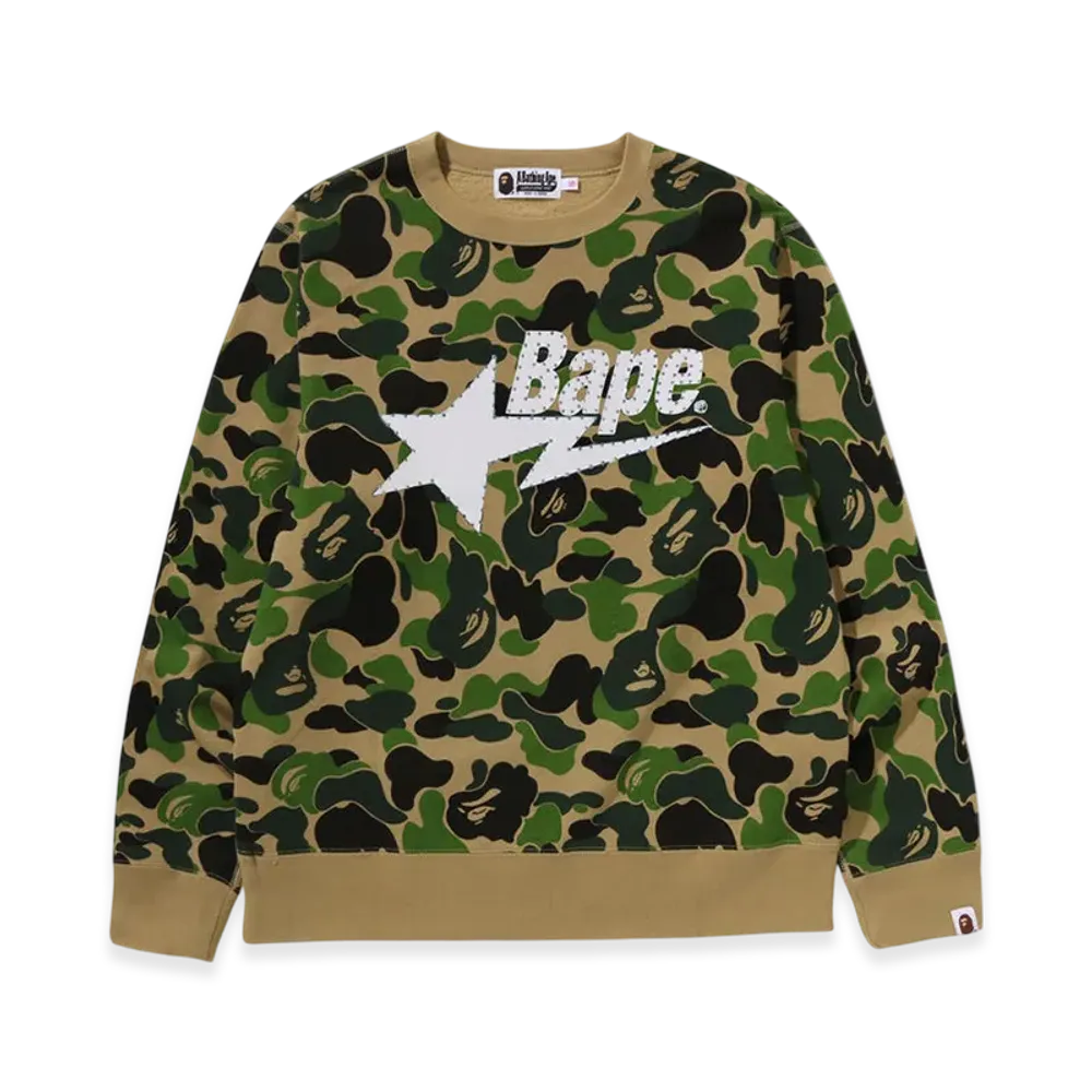 A BATHING APE ABC Camo Rhinestone Bape STA Crewneck Sweatshirt "Green"