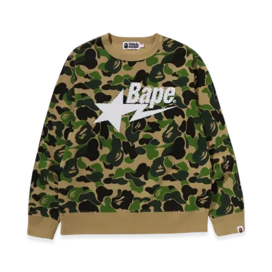 A BATHING APE ABC Camo Rhinestone Bape STA Crewneck Sweatshirt "Green"