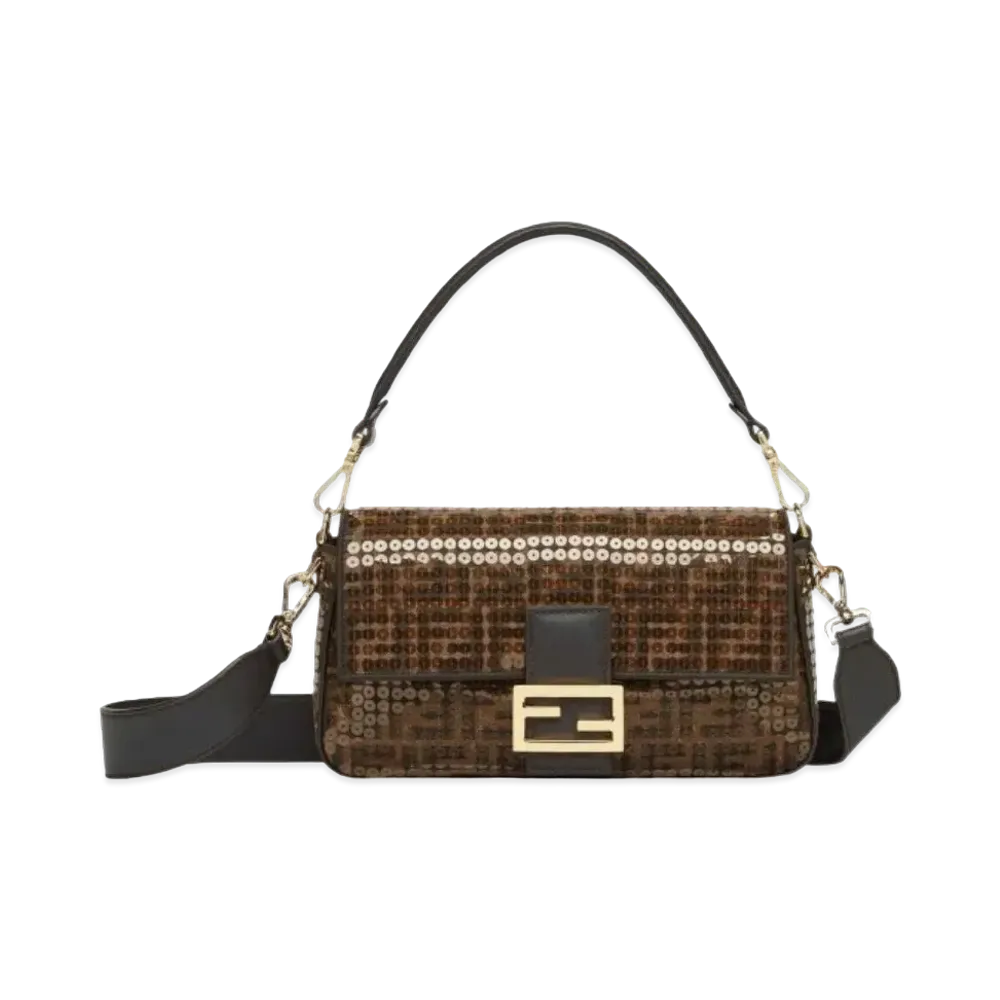 FENDI Baguette FF Jacquard Fabric Bag with Sequins "Brown"