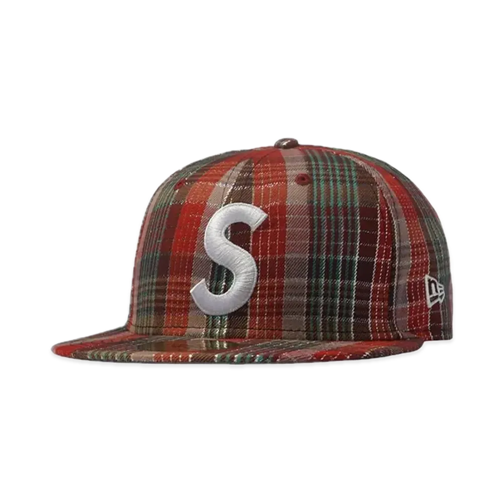 Supreme Metallic Plaid S Logo New Era "Red"