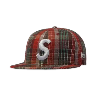Supreme Metallic Plaid S Logo New Era "Red"