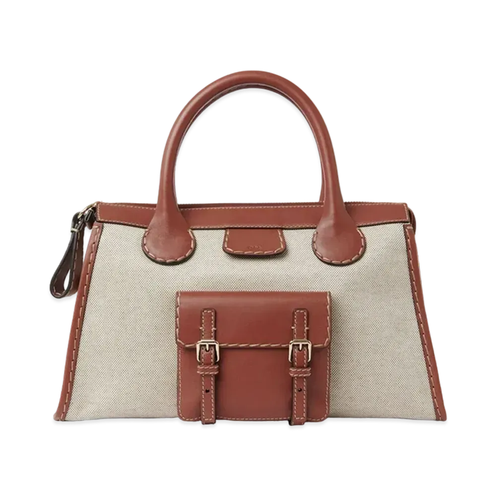 Chloe Medium Edith Day Bag In Cotton Canvas & Buffalo Leather "Brown"