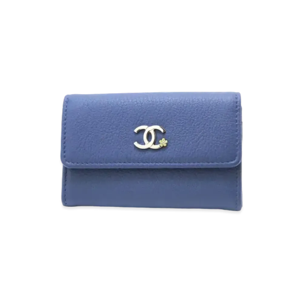 CHANEL Card Case Lucky Flower Goatskin "Blue"