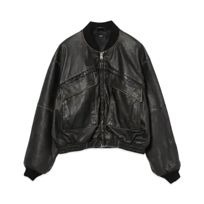 BEAMS Distressed Leather Short Blouson "Black"