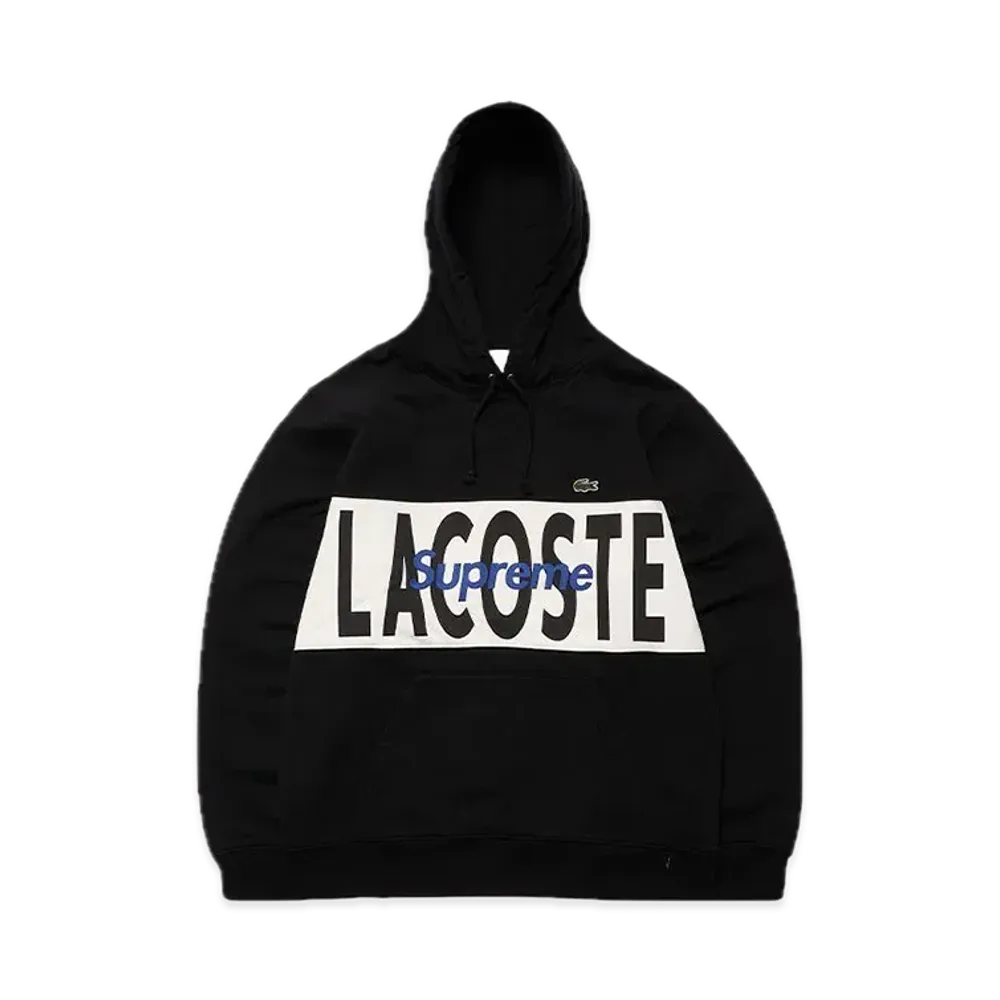 Supreme x LACOSTE Logo Panel Hooded Sweatshirt "Black"