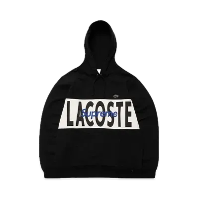 Supreme x LACOSTE Logo Panel Hooded Sweatshirt "Black"