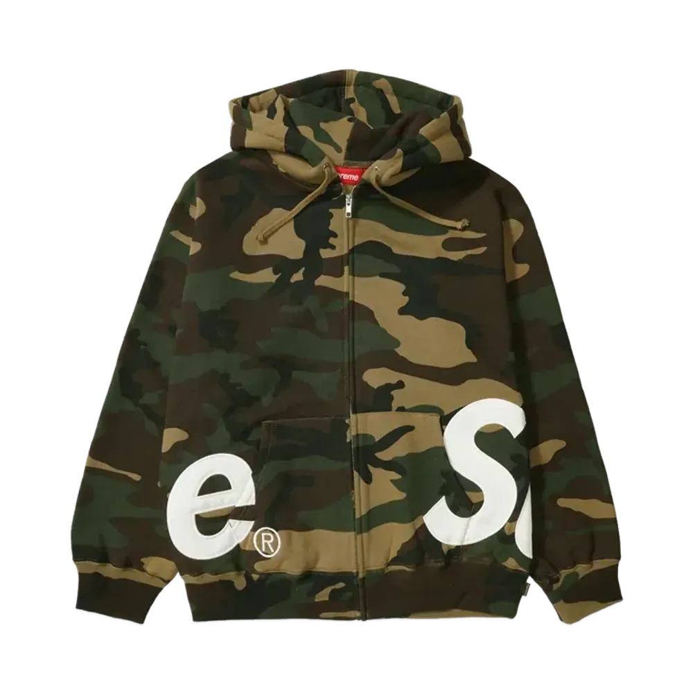 Supreme Big Logo Zip Up Hooded Sweatshirt "Woodland Camo"