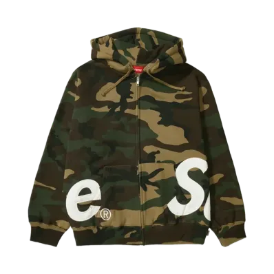 Supreme Big Logo Zip Up Hooded Sweatshirt "Woodland Camo"
