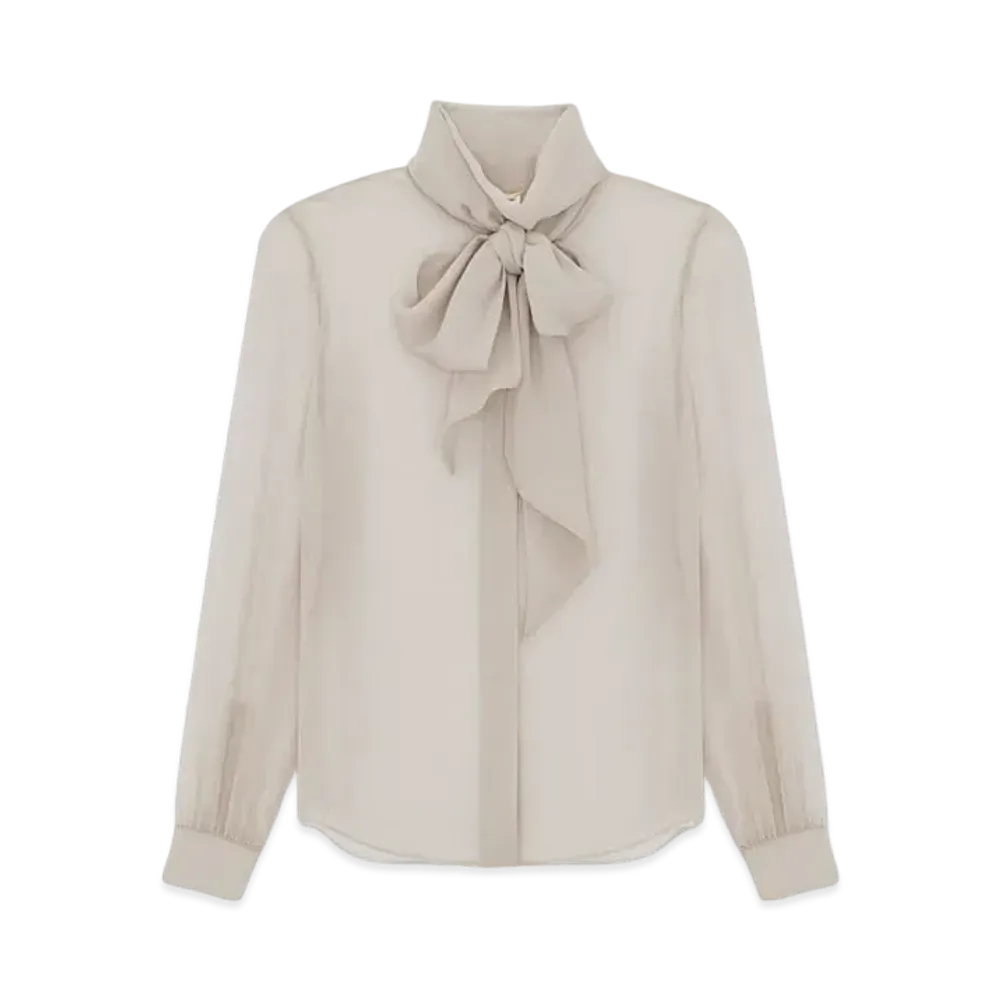 Saint Laurent Women's Blouse in Silk Muslin Crepe "Gris Nude"