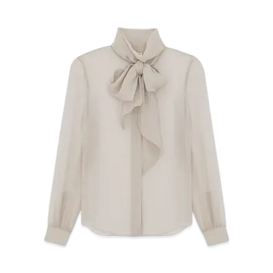 Saint Laurent Women's Blouse in Silk Muslin Crepe "Gris Nude"
