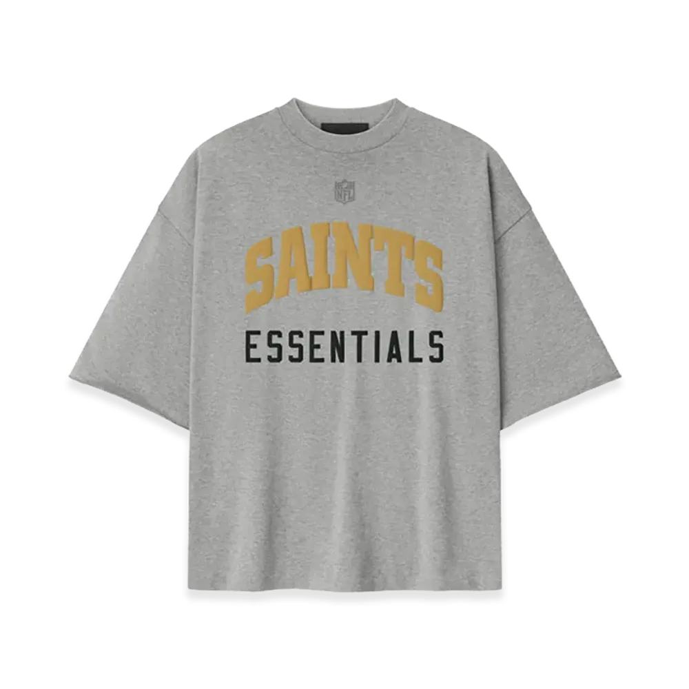 FEAR OF GOD ESSENTIALS Saints 90s 3/4 Sleeve Football Tee "Concrete Heather"