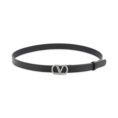 Valentino Women's "V Logo Signature" Leather Belt "Black"