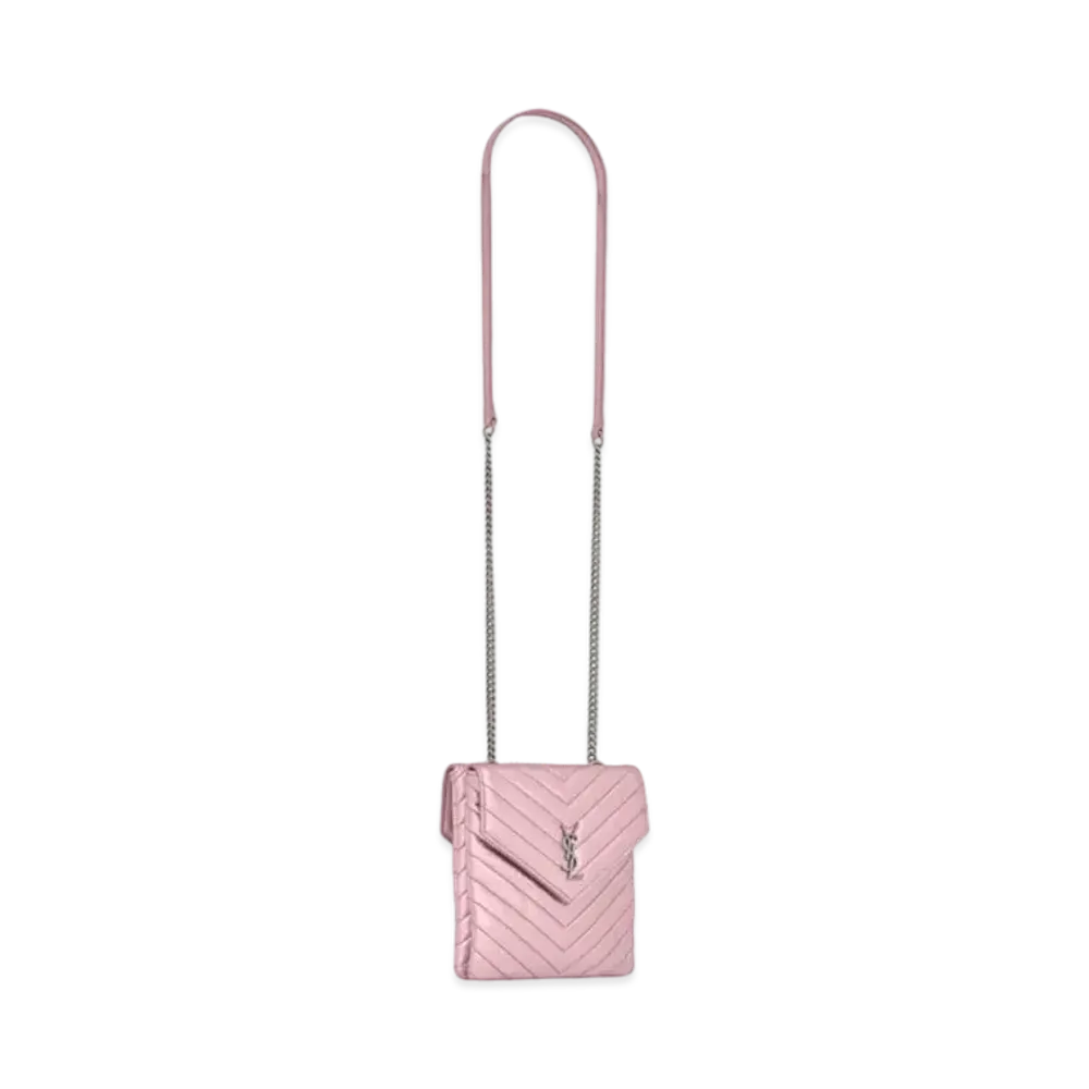 SAINT LAURENT Double Flap Bag In Crinkled Lame Leather "Pink Gold"