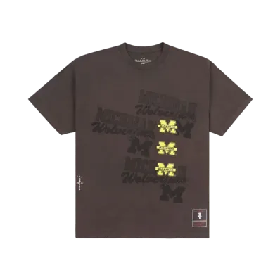 Travis Scott x M&N x University Of Michigan Seal Tee "Brown"