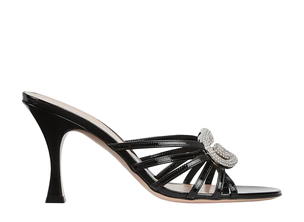 GUCCI Women's Slide Sandal with Crystal Interlocking G "Black"