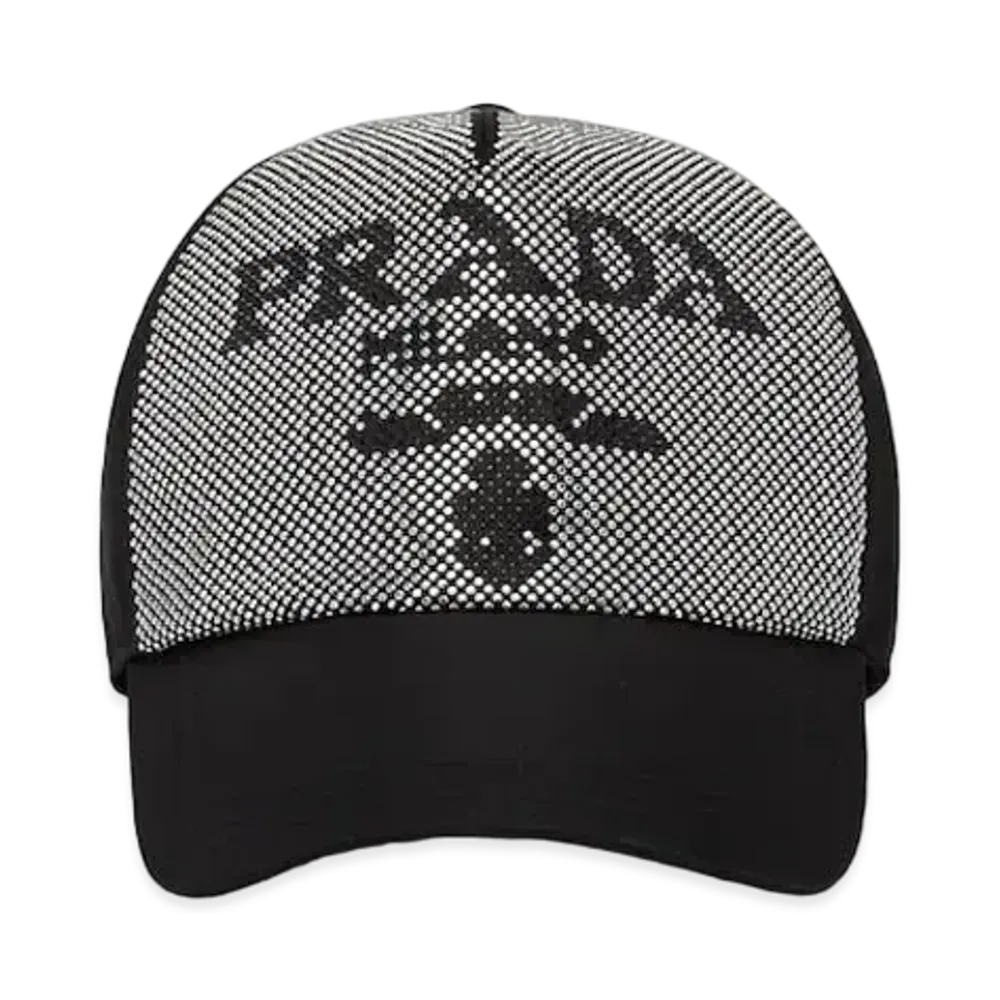 PRADA Studded Re-Nylon Baseball Cap "Black / Light Gray"