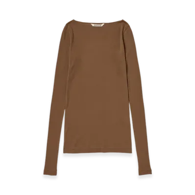 AURALEE Super High Gauge Sheer Rib Boat Neck L/S Tee "Brown"