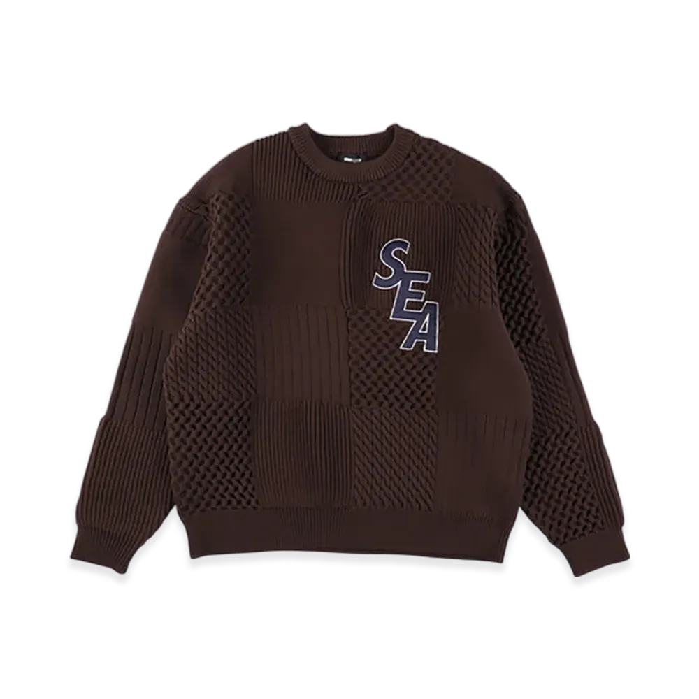 WIND AND SEA Patchwork Knit Sweater "Brown"