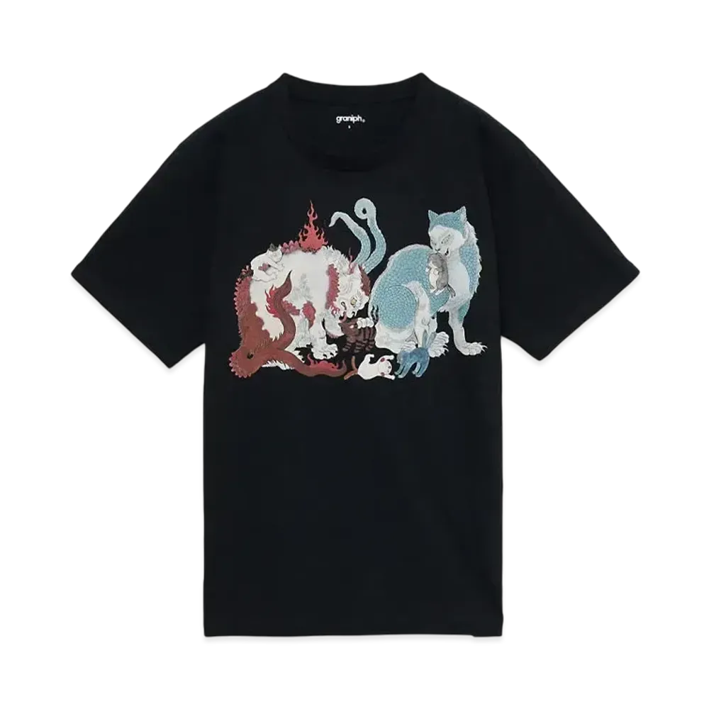 graniph x Ayako Ishiguro Nekomata Parent And Child Illustration T-Shirt "Black"