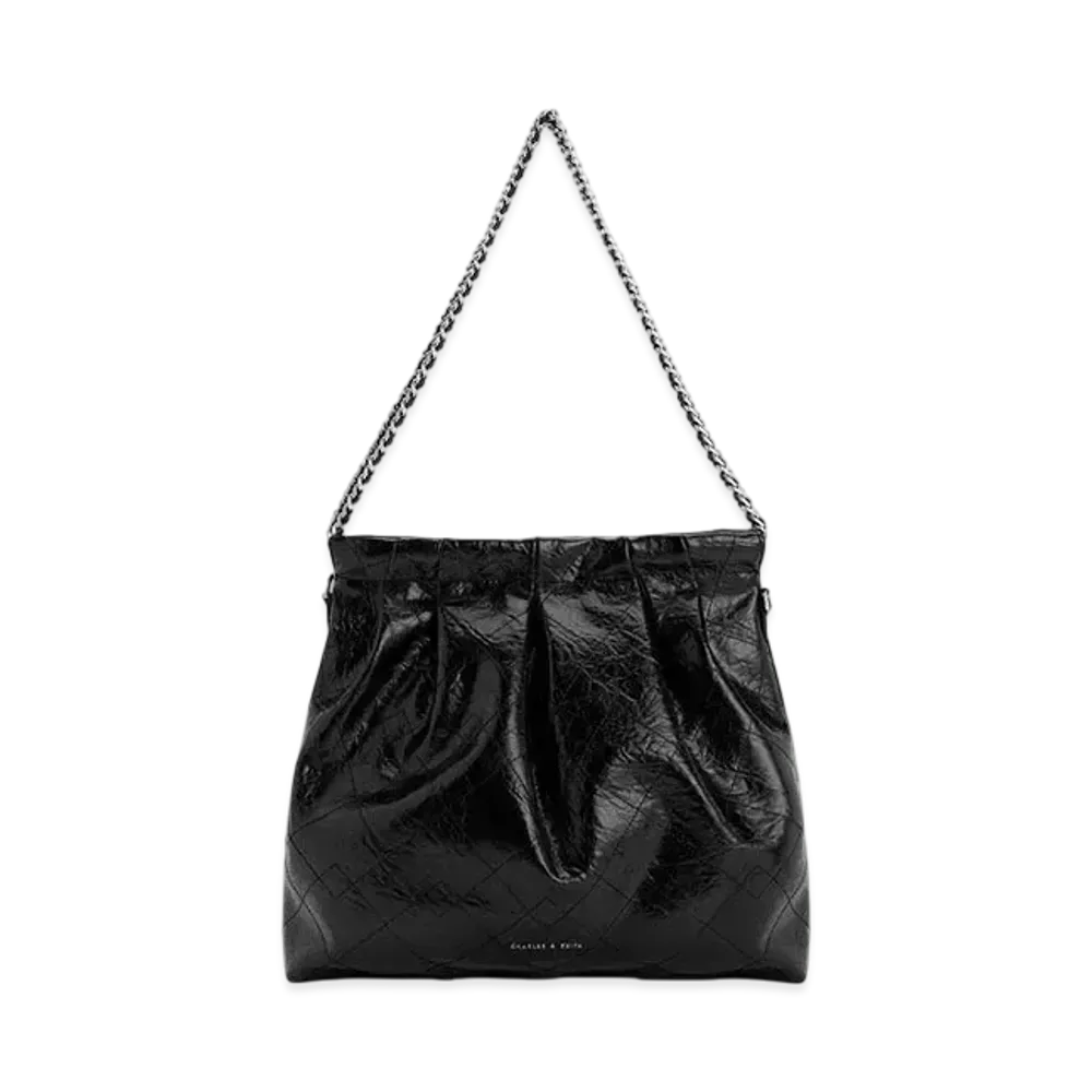 CHARLES & KEITH Duo Braided Chain-Handle Hobo Bag "Noir"