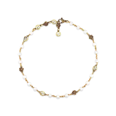 GUCCI Interlocking G Flower Pearl Necklace