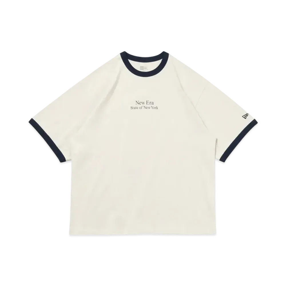 NEW ERA Short Sleeve Oversized Cotton T-Shirt Ringer Tee "Stone/Navy"