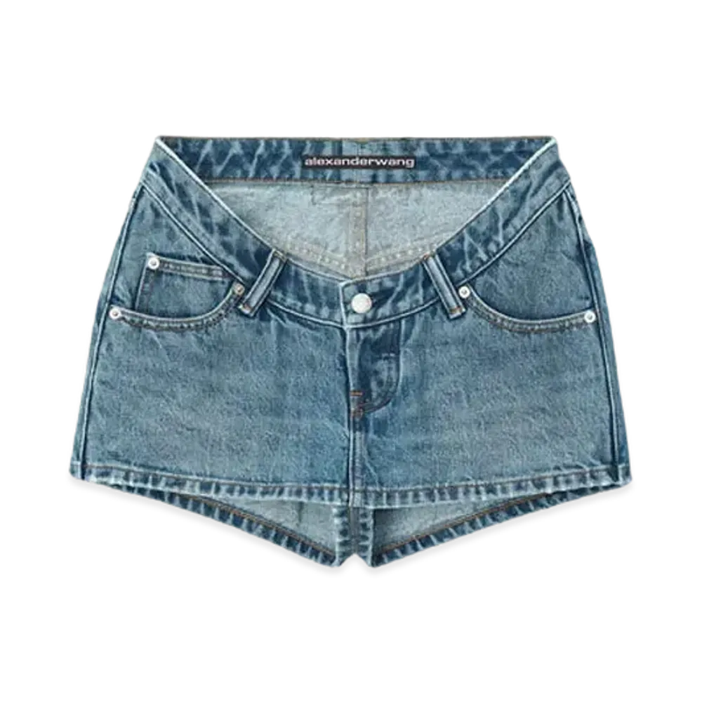 Alexander Wang Denim Dip-Front Skort "Medium Indigo"