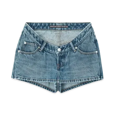 Alexander Wang Denim Dip-Front Skort "Medium Indigo"