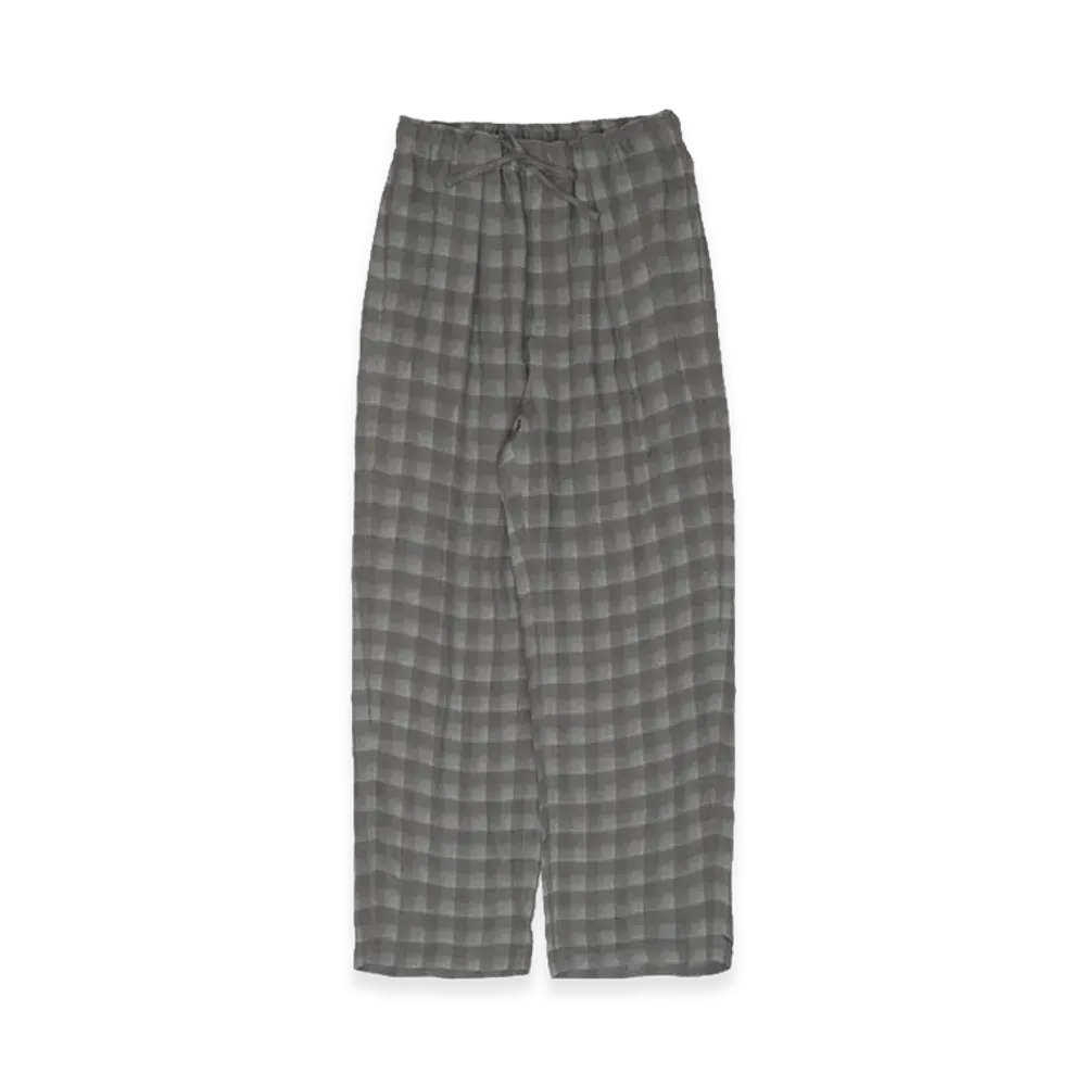 YOKE Rayon Acetate Jacqard Plaid 1Pleated Easy Pants "Gray"