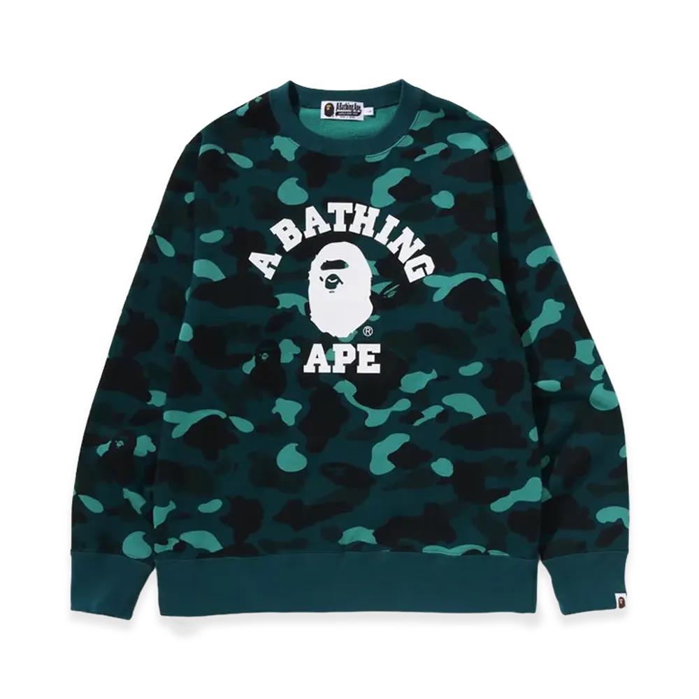 A BATHING APE Color Camo College Crewneck Sweatshirt "Green"