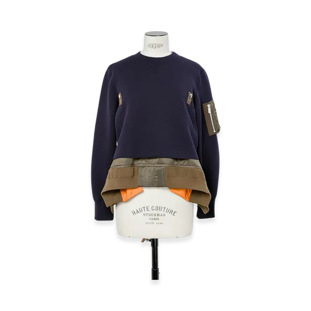 sacai Sponge Sweat x Nylon Twill Pullover "Navy/Dark Khaki"