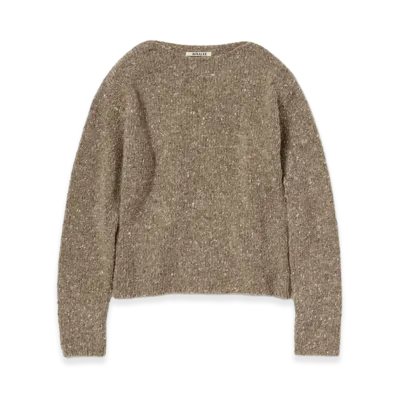 AURALEE Women's Low-Gauge Homespun Tweed Knit Boat-Neck P/O "Top Brown"
