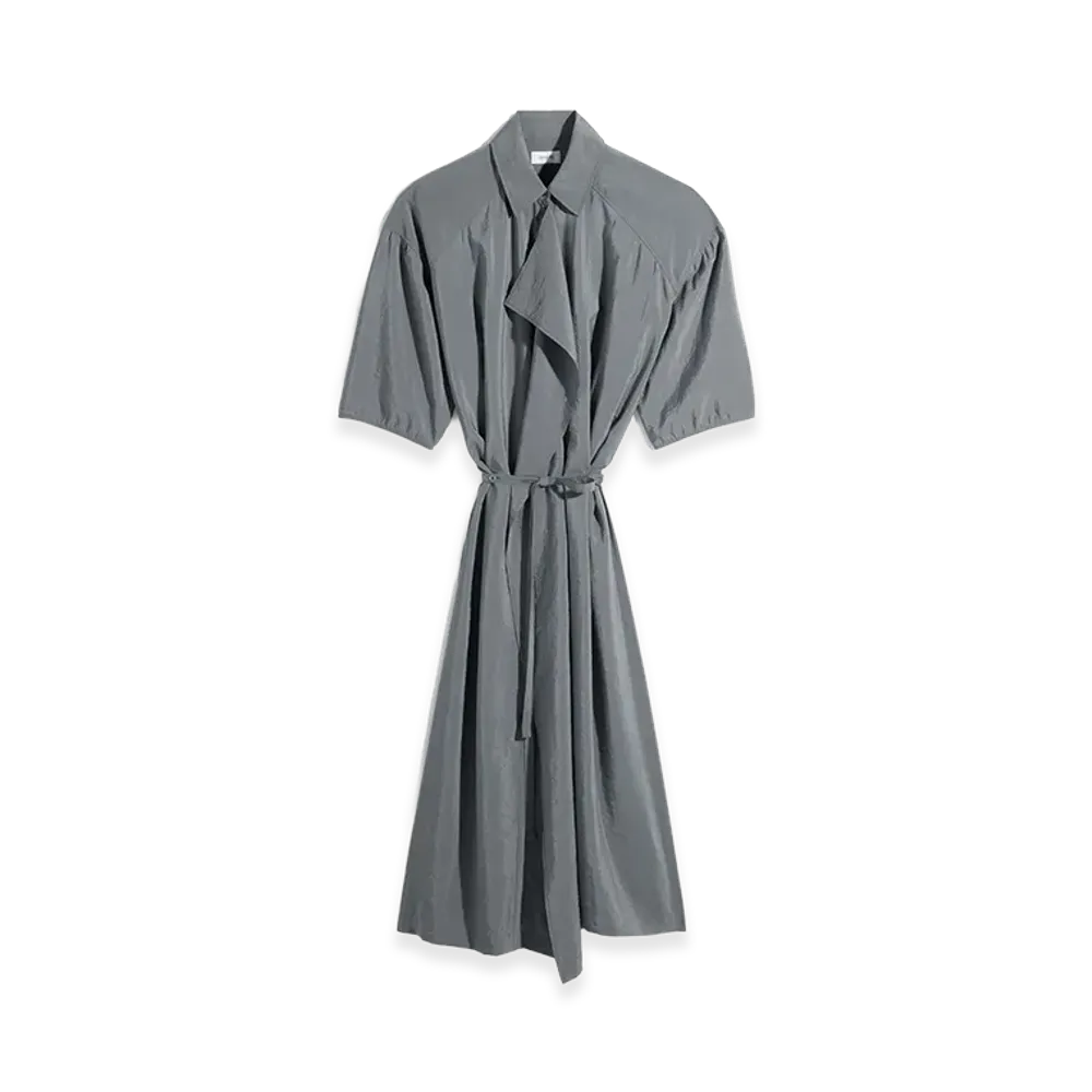 LEMAIRE Women's Dry Silk Asymmetric Shirt Dress "Aluminium"