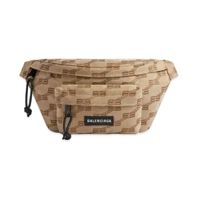 BALENCIAGA Signature Medium Belt Bag BB Monogram Jacquard Canvas "Brown"