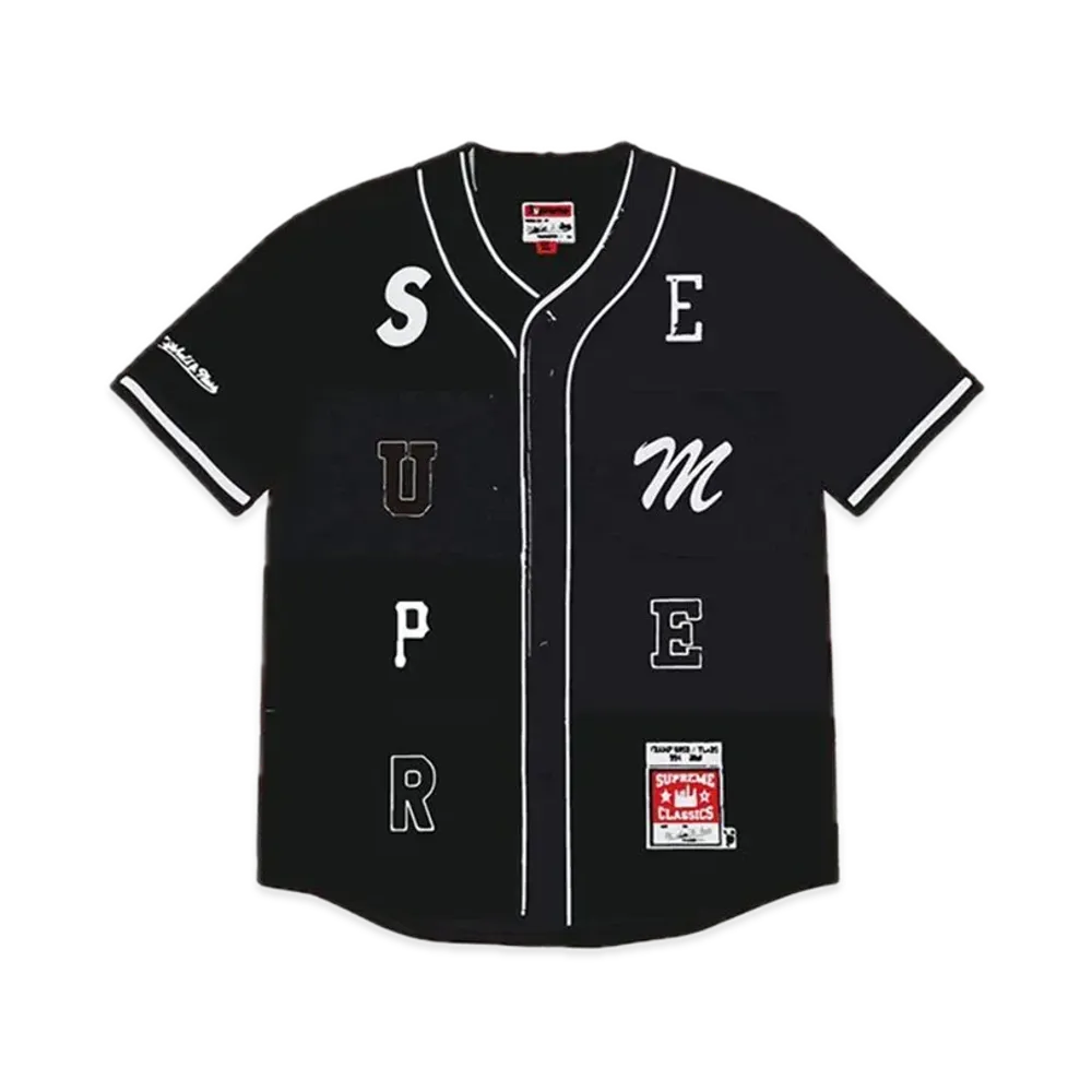 Supreme x Mitchell & Ness Patchwork Baseball Jersey "Black"