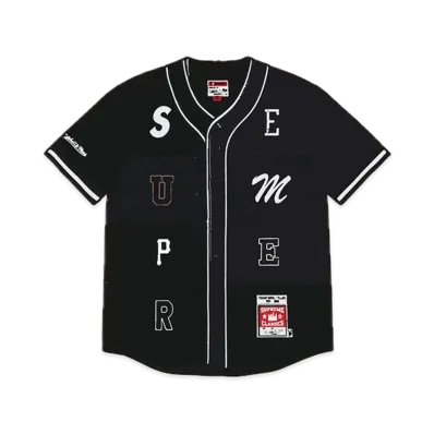 Supreme x Mitchell & Ness Patchwork Baseball Jersey "Black"