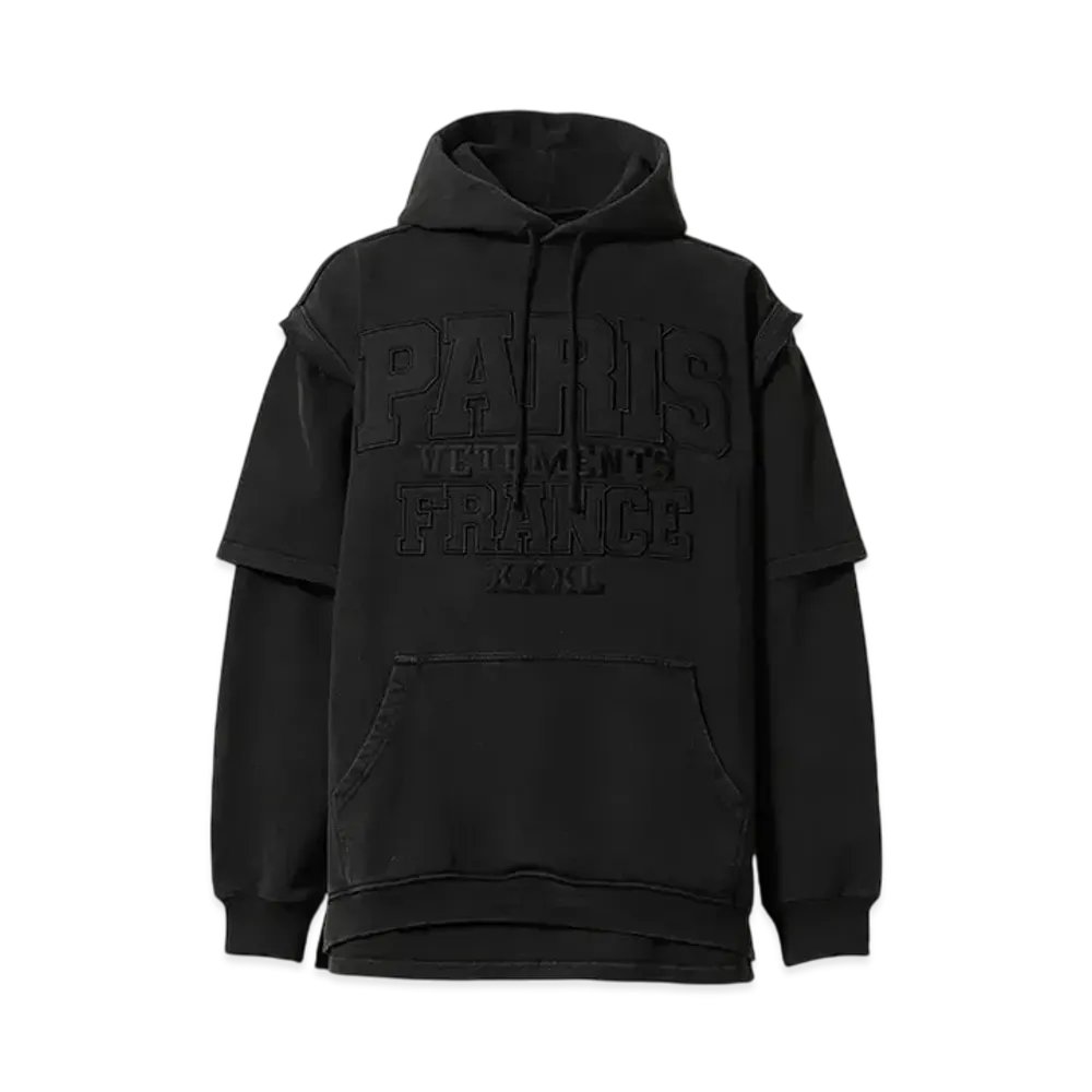 VETEMENTS XXXL Paris Logo Hoodie "Washed Black" UE64HD280B